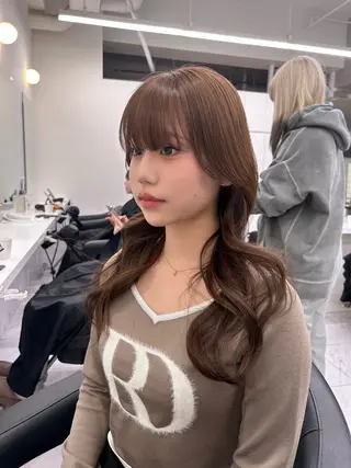 ロング カラー パーマ ヘアアレンジ メンズ キッズ ブリーチなしカラー/ ブラウン/レイヤーのヘアスタイル