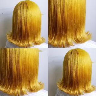 ミディアム ツヤ髪✨縮毛矯正 ハイトーンカラーのヘアスタイル