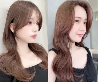 ロング ハッシュカット|透明 感カラー🩵レイヤーのヘアスタイル