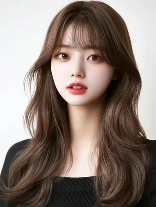 セミロング カラー 韓国ヘア/ブリーチ無 しWカラー/オリーブのヘアスタイル