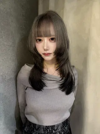 セミロング カラー rilas博多所属・博多JYUI/ウルフ ハイトーン/デザインのヘアスタイル