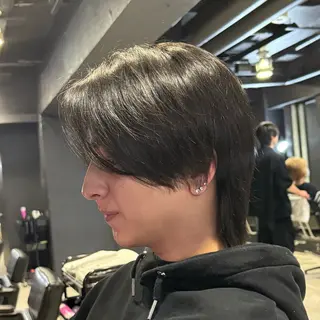 ミディアム パーマ メンズ 難波/メンズウルフ・ フェザーパーマ鶴田文のヘアスタイル