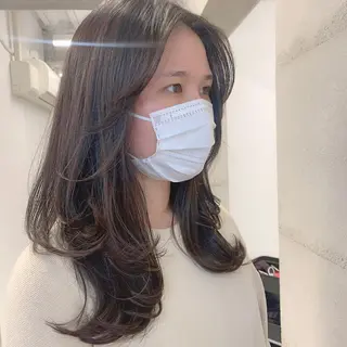 ミディアム カラー 透明感/オリーブ/ グレージュ/YUKAのヘアスタイル