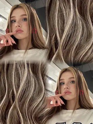 ロング カラー onyx所属・ミルクティーベージュ ケアブリーチカラーのヘアスタイル