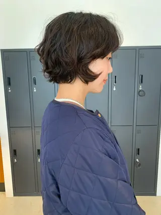 ショート パーマ ボブ くせ毛風パーマ 艶カラー/横山大樹のヘアスタイル