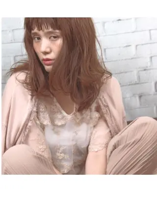 ミディアム セミロング ロング カラー パーマ 江原 彩華のヘアスタイル