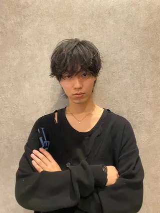 ショート メンズパーマ/ダウン パーマ/十文字玲音のヘアスタイル