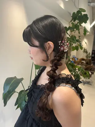 セミロング ヘアアレンジ ハイトーン/エクステ /🎀YUINA🎀のヘアスタイル