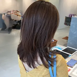 セミロング カラー 小顔カット🎀 暖色カラー🍒のヘアスタイル