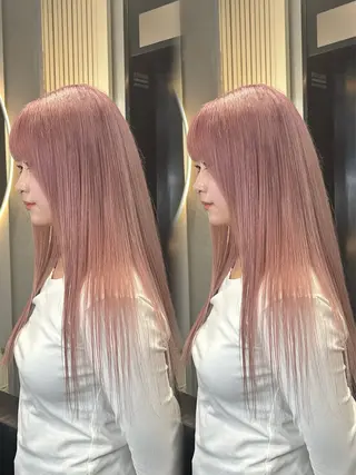 ロング 韓国ヘア/ブリーチ無 しWカラー/オリーブのヘアスタイル