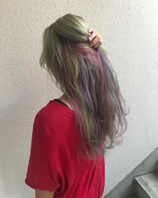 ロング カラー インナーカラー/天神 ブリーチ/吉田のヘアスタイル