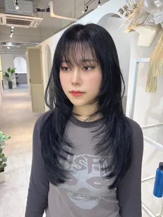 セミロング カラー 韓国レイヤー透明感 カラーヨウスケのヘアスタイル