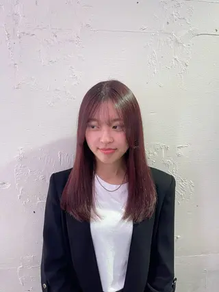 セミロング カラー SALOWIN渋谷caldo店所属・SERINA/ウルフ 、デザインカラーのヘアスタイル