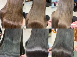 ロング カラー パーマ メンズ JuNブリーチに 縮毛矯正するプロのヘアスタイル