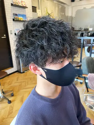 ミディアム パーマ メンズ エクステ指名No.1 【店長】橘田のヘアスタイル