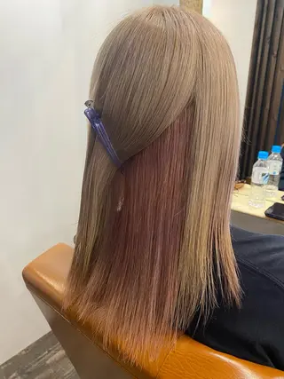 ミディアム カラー ブリーチ毛対応酸性 ストレート🌈サキのヘアスタイル
