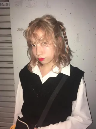 ミディアム カラー ヘアアレンジ ピンクベージュ/新潟 万代/高橋桃葉🍑のヘアスタイル