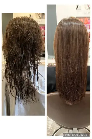 ミディアム パーマ ブリーチ&ストレート 長谷川勇人のヘアスタイル