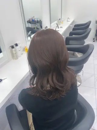 セミロング カラー パーマ ヘアアレンジ メンズ キッズ ブリーチなしカラー/ ブラウン/レイヤーのヘアスタイル