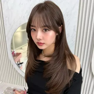 セミロング カラー 似合わせレイヤー/ 透明感カラーのヘアスタイル