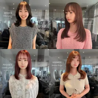 セミロング カラー 韓国🇰🇷レイヤー 映える顔周り🩷のヘアスタイル