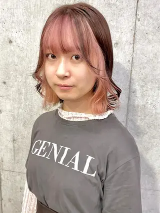 ミディアム カラー ヘアアレンジ 切りっぱなしボブ/ デザインカラー店長のヘアスタイル