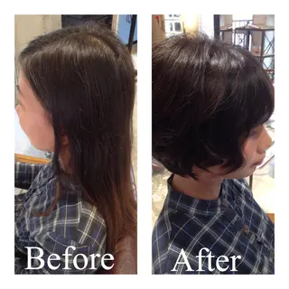 ショート ミディアム カラー パーマ アオガミ （前髪顔周りカット）のヘアスタイル