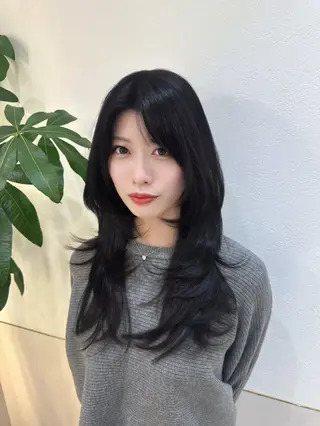 ロング カラー ハッシュカット/顔 まわりカットリョウヤのヘアスタイル