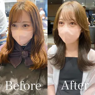 セミロング カラー 顔周り/くびれヘア 韓国ヘア💕風間るなのヘアスタイル