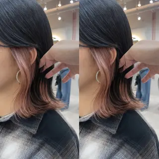 セミロング カラー 顔周り🎀 暖色系カラー🎀愛美のヘアスタイル