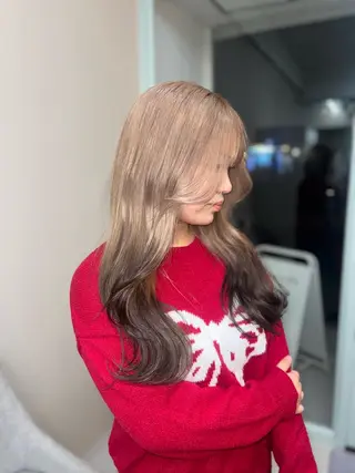 セミロング カラー 岡山ハイトーン・ ルーツカラー/こもものヘアスタイル