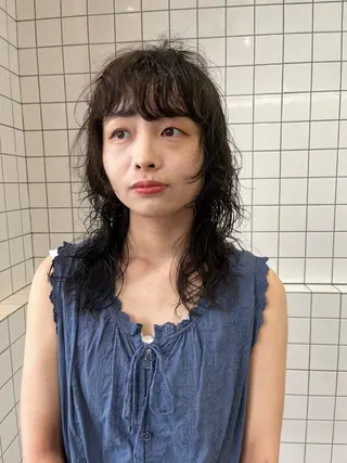 ミディアム カラー パーマ ボブパーマ/パーマ ウルフパーマのヘアスタイル