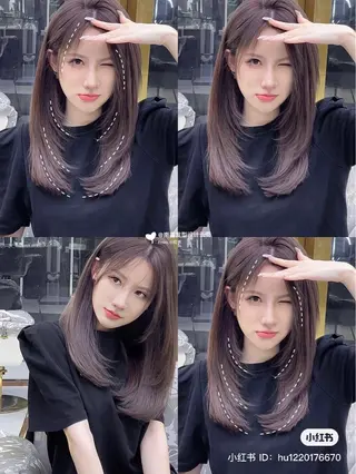 ロング ブリーチなしカラー ダブルカラーエクステのヘアスタイル