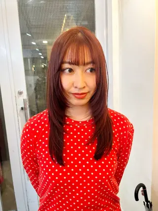 セミロング 加藤好/カットモデル /暖色カラー🍒🧡のヘアスタイル