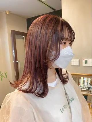 ミディアム カラー ハル🌸柔色/ ブリーチなし/艶髪のヘアスタイル