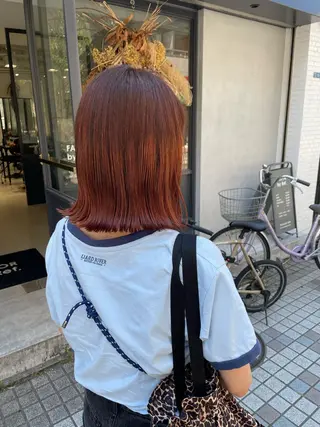 ミディアム カラー 暖色カラー🍊 ボブ🌿顔周りcutのヘアスタイル