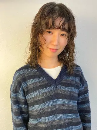 ミディアム パーマ 森貴裕/ベージュ/ パーマ/オリーブのヘアスタイル