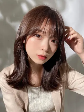 ミディアム カラー 🧡くびれヘア/前髪 顔周り🧡久原結衣のヘアスタイル