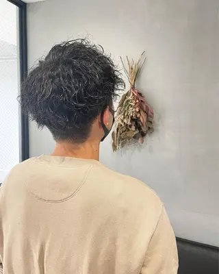 パーマ メンズ 暖色カラー🍊 ボブ🌿顔周りcutのヘアスタイル