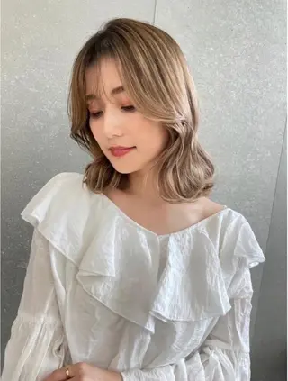 ミディアム カラー 透明感カラー🤎 中川智帆のヘアスタイル