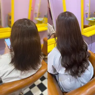 ロング カラー ヘアアレンジ チビ編み込みエクステ シールエクステのヘアスタイル