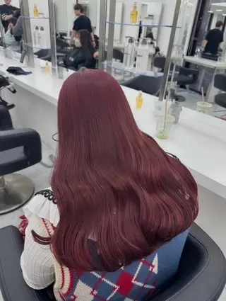 ロング カラー ヘアアレンジ 中韓🇰🇷暖色/ ワインレッド/らいるのヘアスタイル