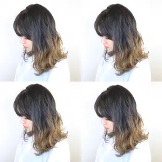 セミロング カラー 韓国レイヤーカット/ ダブルカラーのヘアスタイル