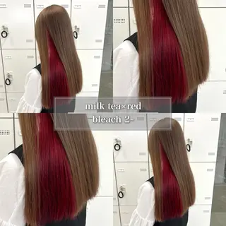 セミロング カラー ケアブリーチ/ 髪質改善/上質艶髪のヘアスタイル