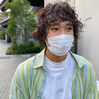 ミディアム パーマ メンズ 森貴裕/ベージュ/ パーマ/オリーブのヘアスタイル