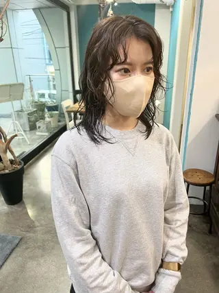 ミディアム パーマ 千葉 郁也のヘアスタイル