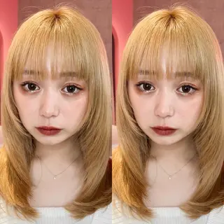 ミディアム カラー 山崎/ボブ縮毛矯正 レイヤー髪質改善のヘアスタイル