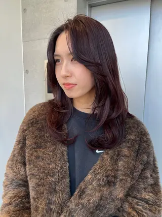 セミロング カラー パーマ ヘアアレンジ 透明感/オリーブ/ グレージュ/YUKAのヘアスタイル