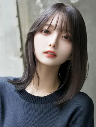 セミロング カラー 韓国ヘア/ブリーチ無 しWカラー/オリーブのヘアスタイル