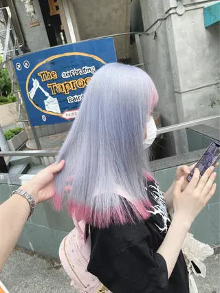 ロング カラー パーマ ヘアアレンジ メンズ キッズ ネイル マツエク・マツパ アイブロウ ハイトーン/ピンク 💗モモ໒꒱のヘアスタイル